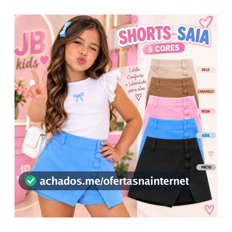 Short Saia Infantil Alfaiataria Menina com Botões Forrados Cintura Alta Elegante Confortável 2 ao 10