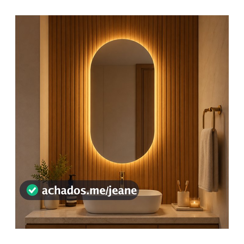 Espelho Oval com LED para Banheiro, Sala e Quarto Luz Quente e Fria