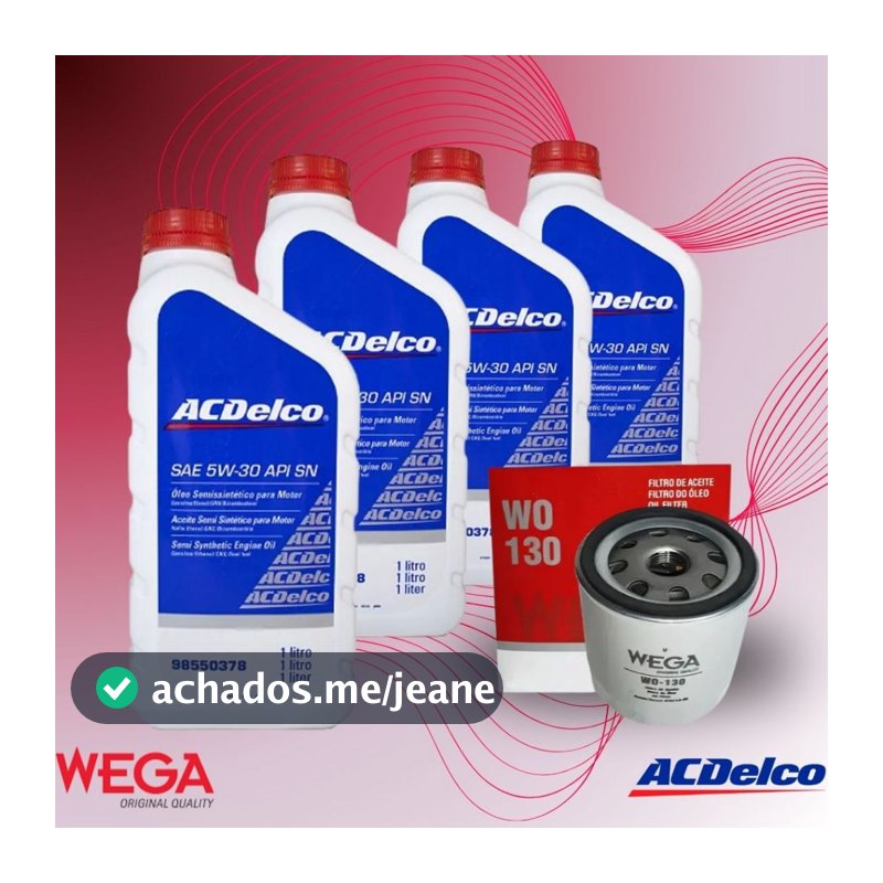 KIT TROCA DE ÓLEO 5W30 SEMISSINTÉTICO + ACDELCO E WEGA WO130 - CELTA/CORSA/PRISMA/ONIX/SPIN/MONTANA