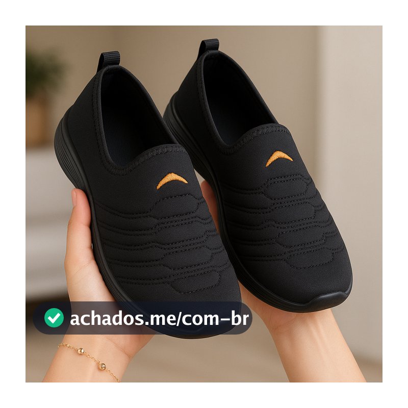 Tênis Meia Feminino Academia Slip On Ortopédico Caminhada  Sneaker Esportivo  Preto Antiderrapante