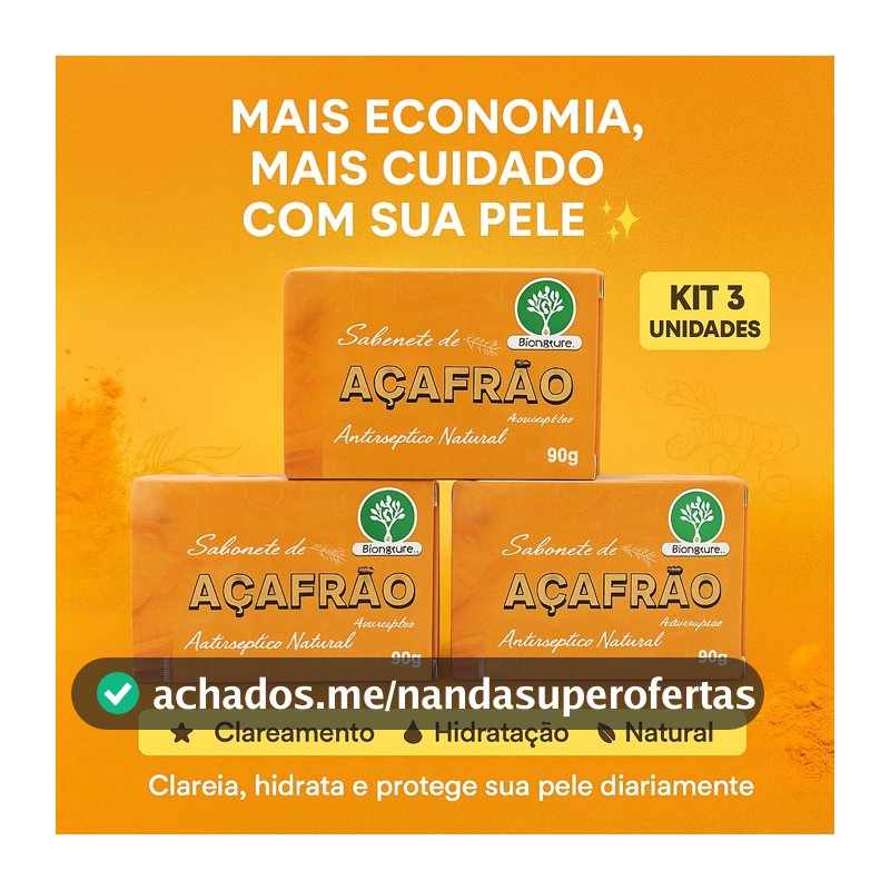 Kit 3 Sabonete de Açafrão Facial e Corporal Limpeza e Uniformização da Pele Clareador e Limpeza Profunda