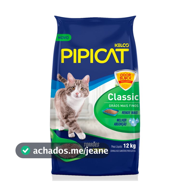 Areia Higiênica Pipicat Classic Grãos Finos 12 kg