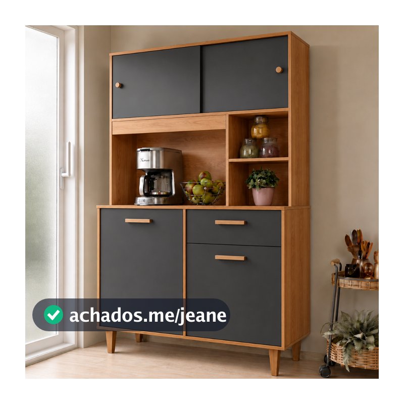 Armário de Cozinha Kit Compacto Grafite 180cm Cinza 4 Portas 1 Gaveta Moderno Organizador - Blue Moby