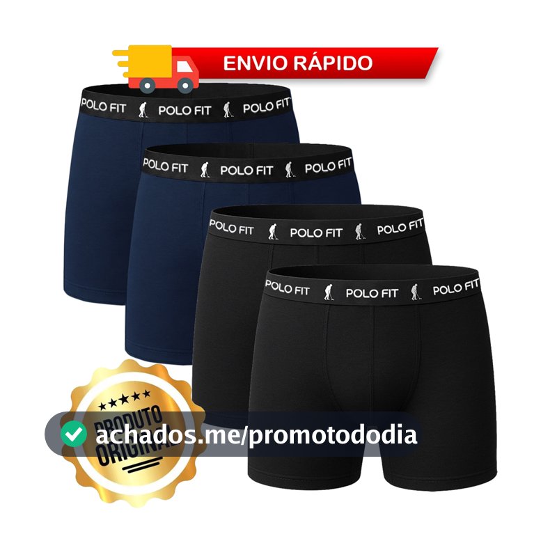 Kit 4 Cuecas Boxer Box Algodão Polo Fit Cotton Confortável Masculina