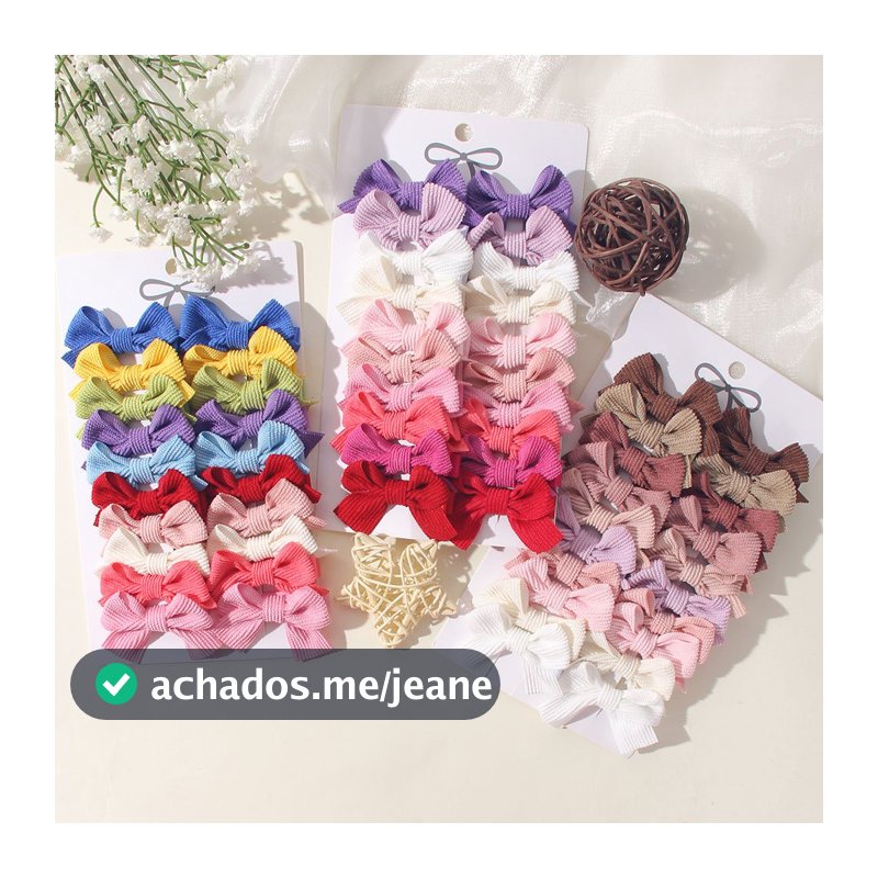 Kit 20 Laços de Cabelo Infantil Coloridos em Gorgurão, Presilhas Bico de Pato