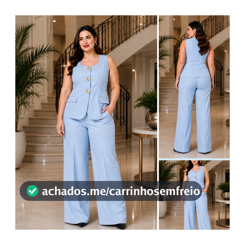 Conjunto Feminino Alfaiataria Colete com Botões e Calça Pantalona