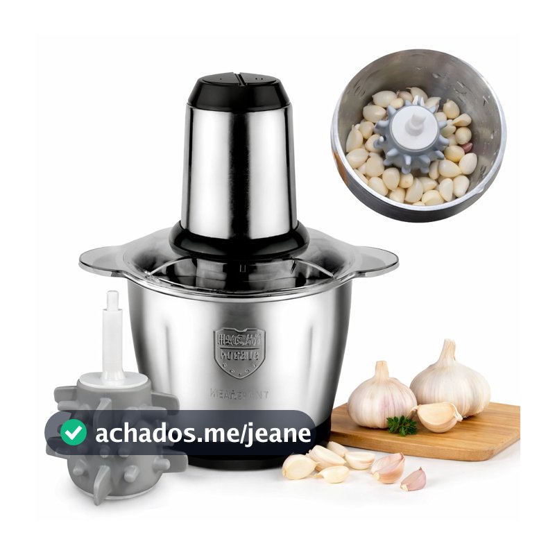 Moedor Elétrico Inox 600W 2L/3L 110V/220V Triturador Carne, Alho e Legumes com Descascador de alho PRONTA ENTREGA