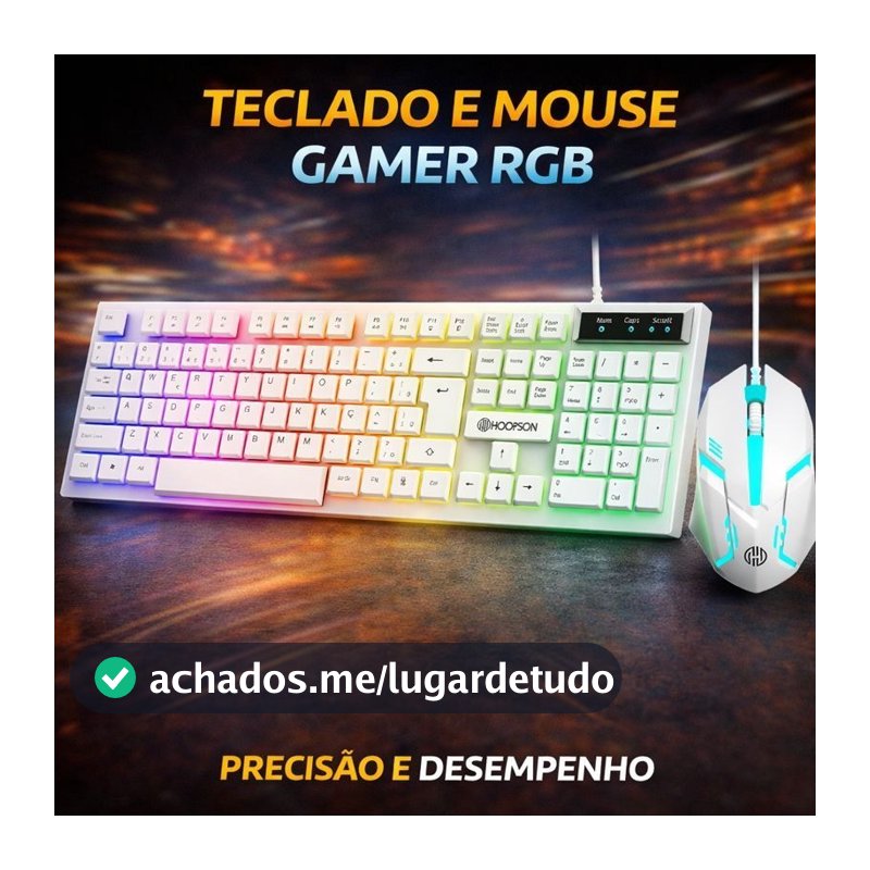 Kit Gamer Teclado + Mouse Branco RGB LED USB ABNT2 profissional– Iluminado, Conforto e Performance