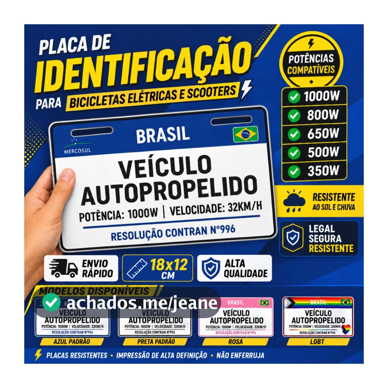 Identificação para Bicicleta e Scooter Elétrica 1000W 800W 650W 500W/350W  18x12CM