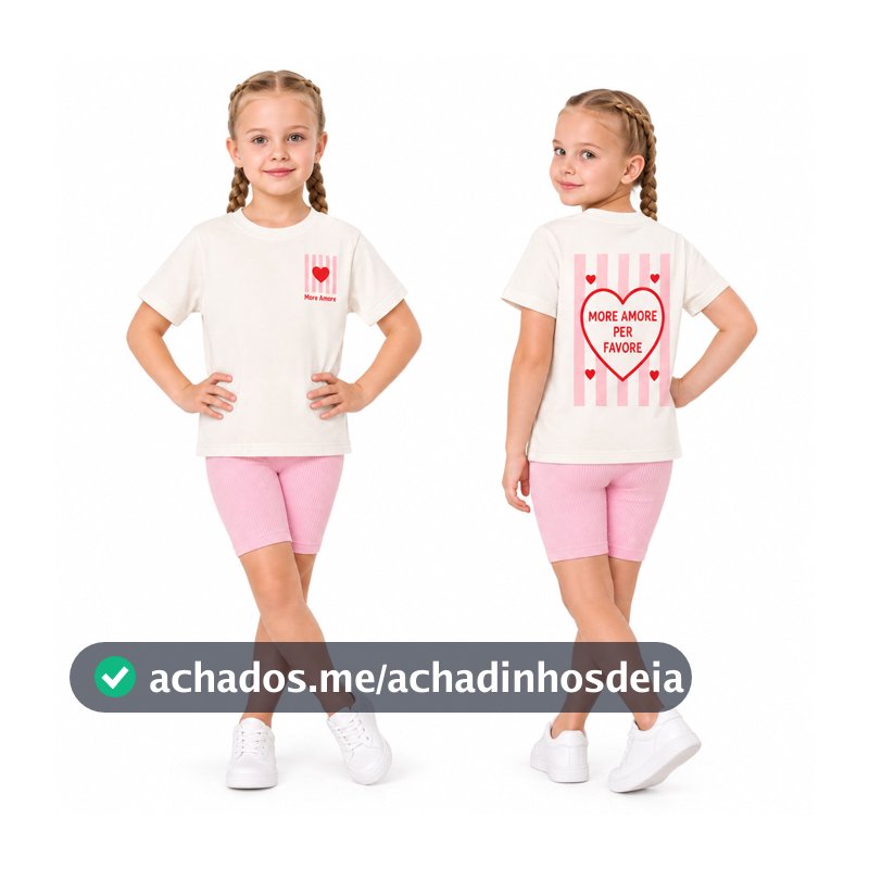 Conjunto Infantil Menina Camiseta Algodão + Bermuda Ciclista Biker Canelada Roupa Infantil Menina Verão 2 a 12