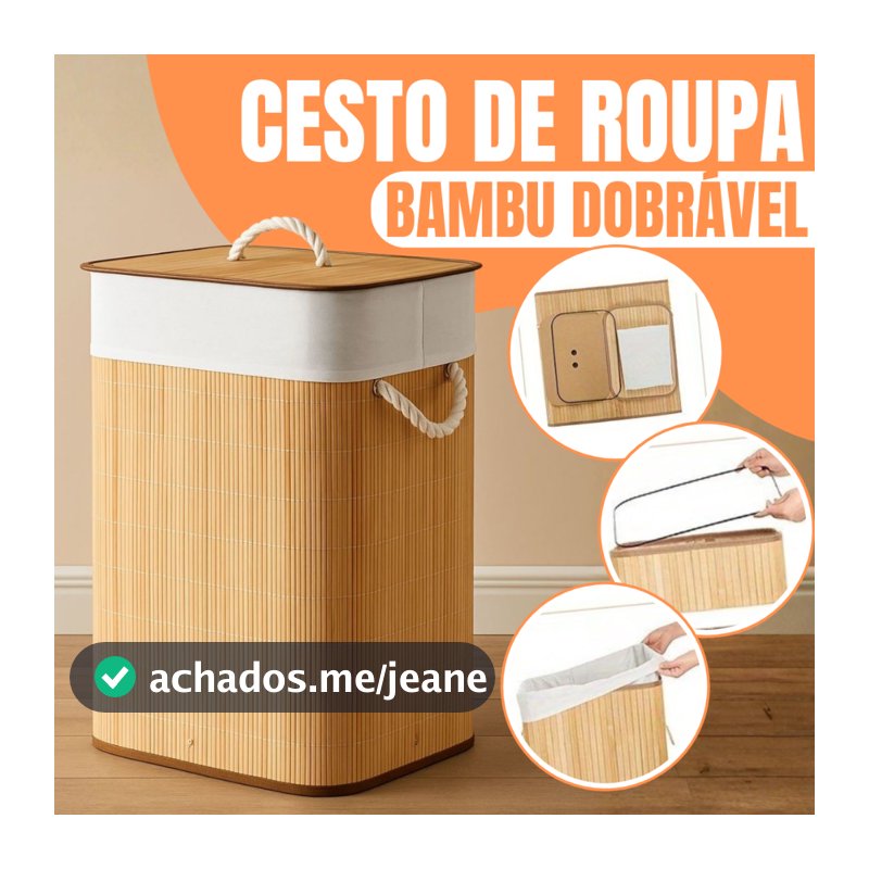 Cesto de Roupa Bambu 60L  Dobrável – Organizador com Revestimento Interno alta capacidade