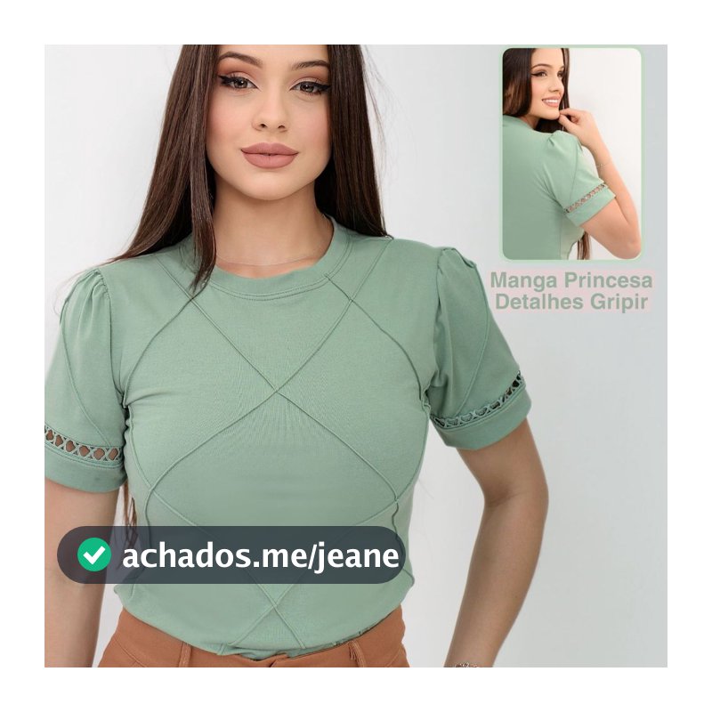 Blusa T-Shirt Gola Alta Algodão De Alto Padrão Manga Princesa
