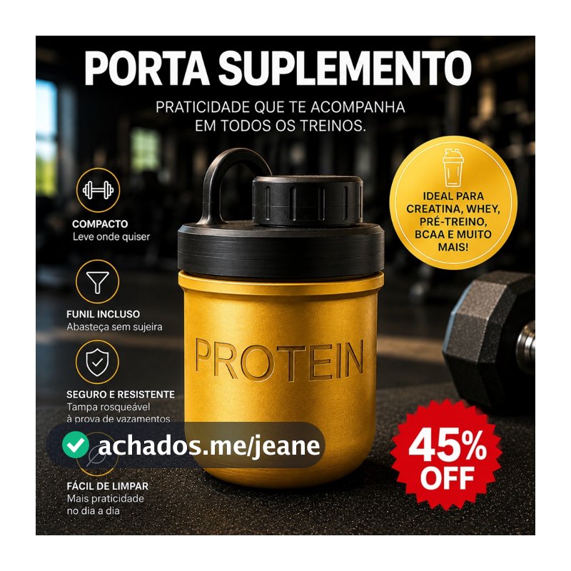 Porta Suplemento Portátil com Funil para Whey Creatina Pré-Treino e Cápsulas