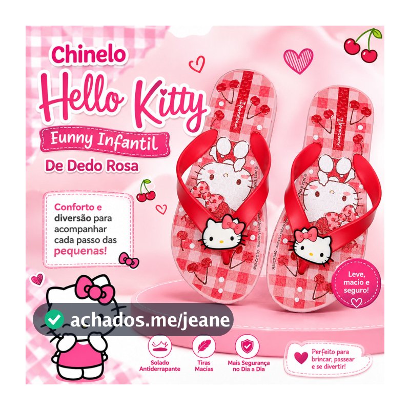 Chinelo Ipanema Hello Kitty Funny Infantil De Dedo Rosa
