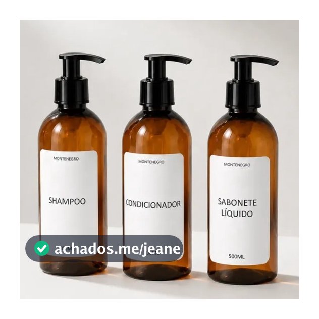 Kit 3 Dispensers organizadores Banheiro 500ml Shampoo Condicionador Sabonete Frascos PET Âmbar