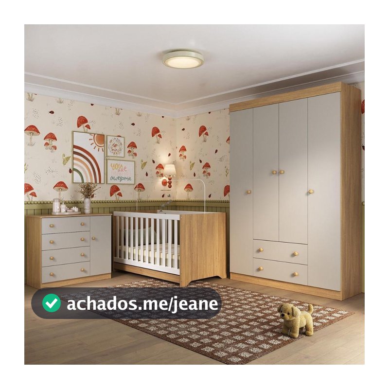 Quarto de Bebê Completo com Berço Americano 3 em 1 p/Colchão 130x70cm Encanto Multimóveis MP4581