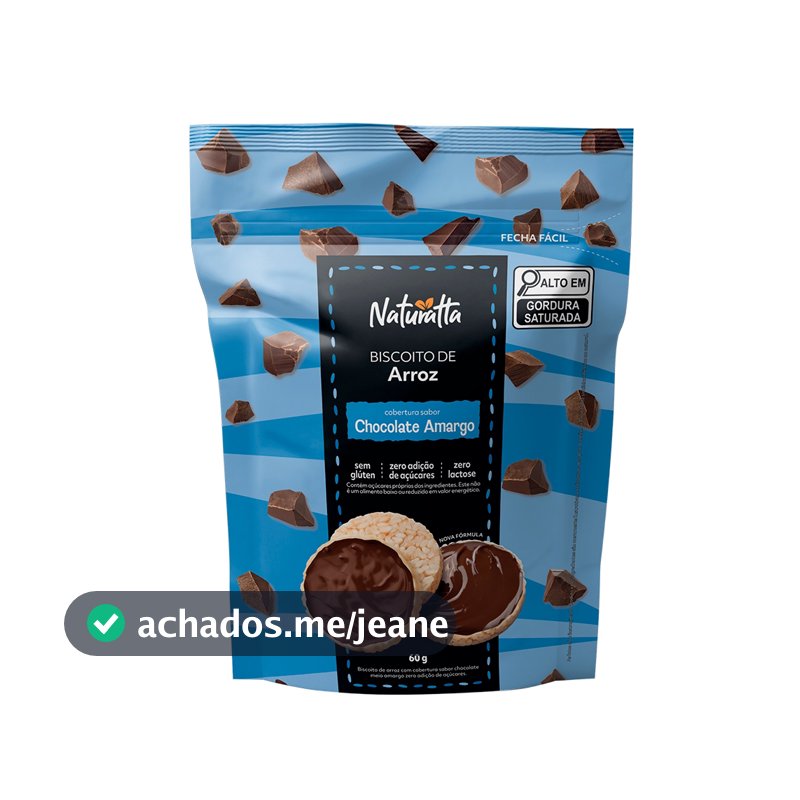 Biscoito Arroz Chocolate Zero Açúcar Naturatta 60 g - Vegano
