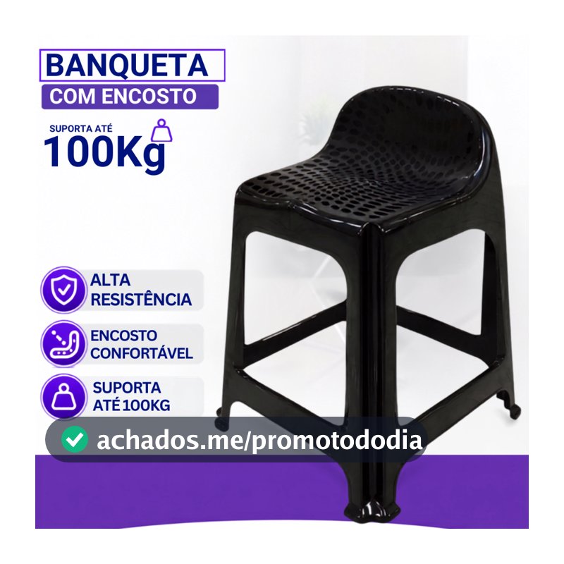 Banqueta Banco De Plástico Com Encosto Suporta Até 100 Kg Para Feira Comercio Lanche Arqplast