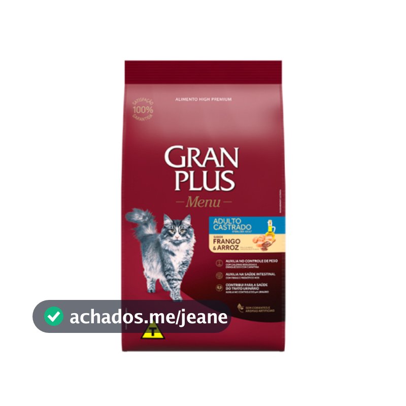 Ração Gran Plus Menu Gato Castrado Frango E Arroz 10,1kg