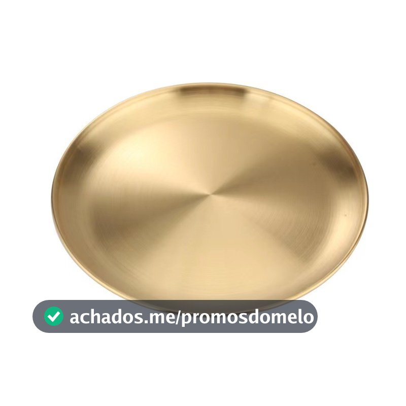 Bandeja de Aço Inoxável Dourada Redonda 14CM Luxo para Alimentos