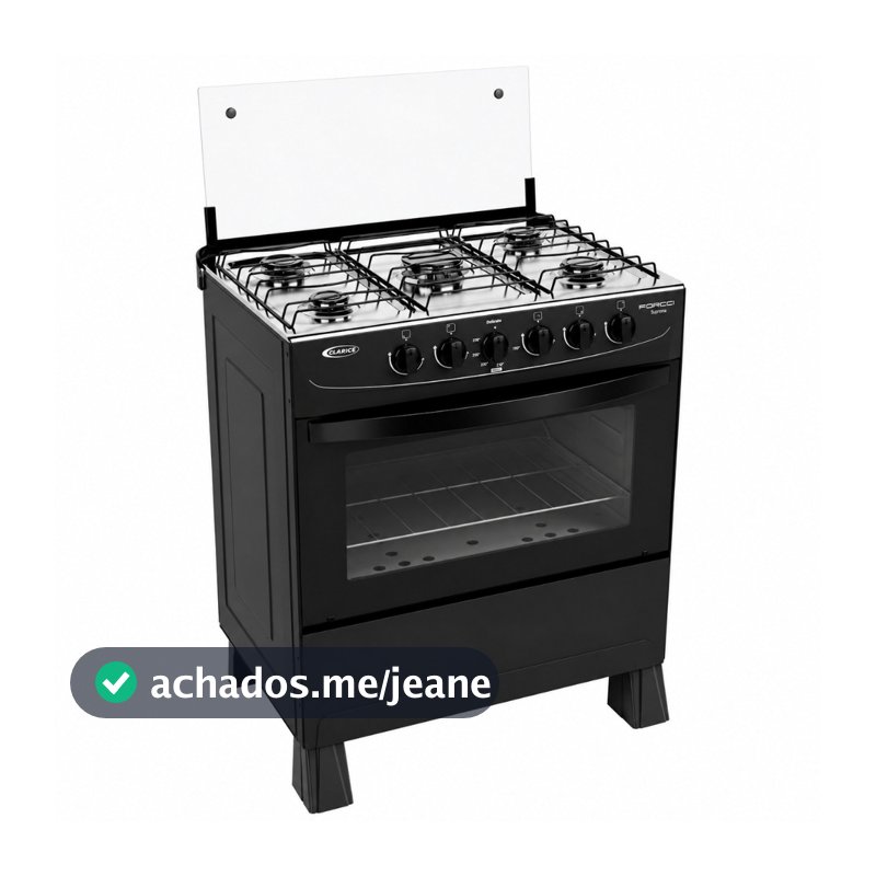 Fogão De Piso a gás FORCCI Suprema 5 Bocas - Preto Fosco - Mesa Inox - Acendimento Manual Clarice