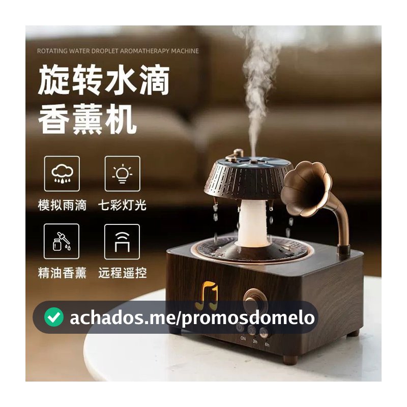 Retro Bluetooth gramofone áudio umidificador aromaterapia rotativa gotas de chuva casa Desktop girando colorido em