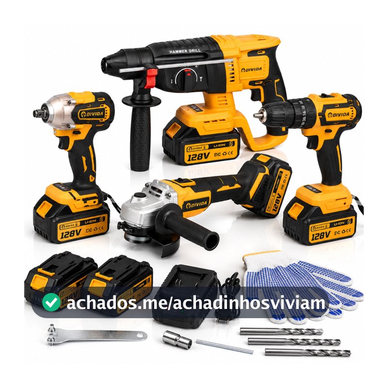 Kit Ferramentas Elétricas 48V 3/4 Peças Profissional Parafusadeira Martelete Esmerilhadeira Sem Fio