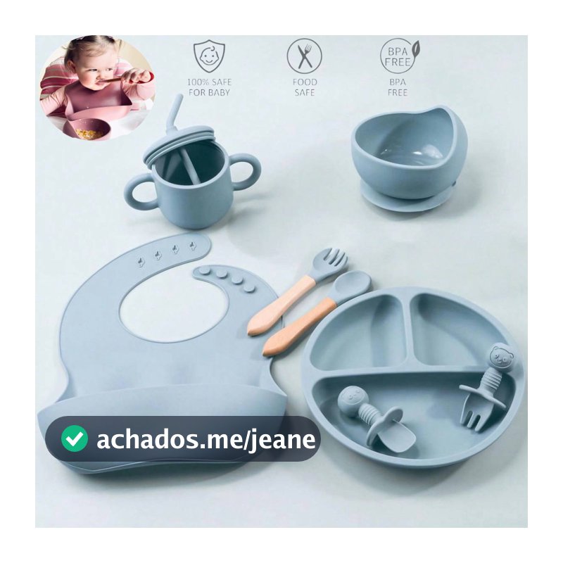 Kit 8 Peças de Talheres de Silicone para Bebês e Crianças sem BPA