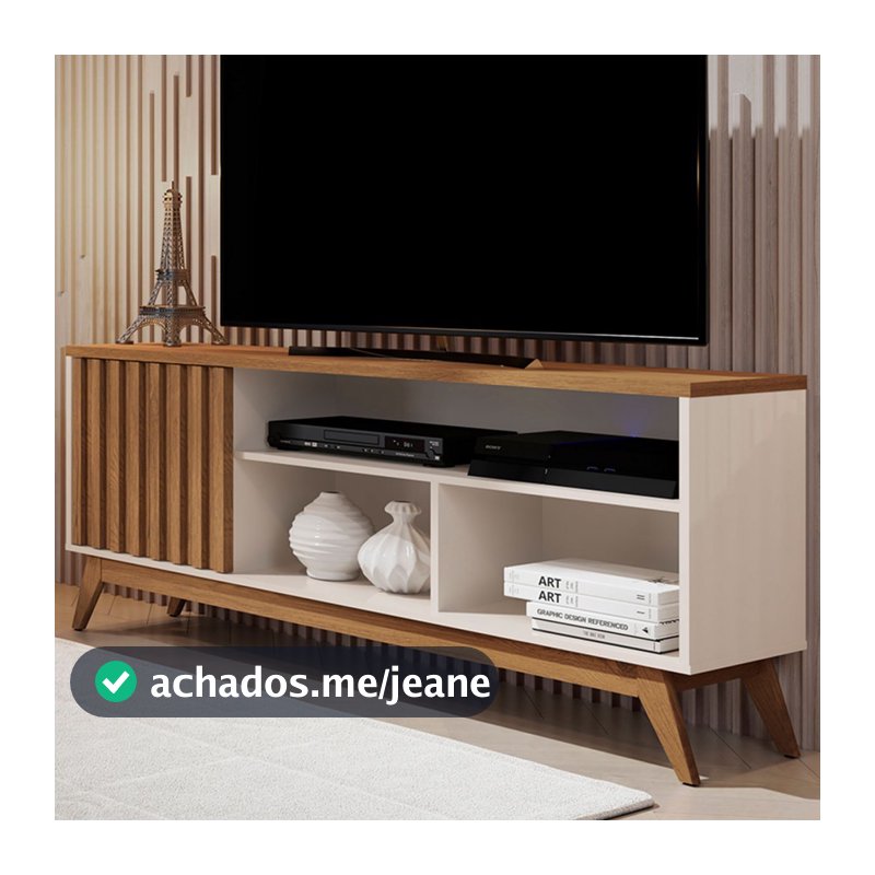 Rack para TV Até 55 Polegadas Malbec Wood Retrô 1 Porta 1 Prataleira Off White/Freijó - Giga Móveis