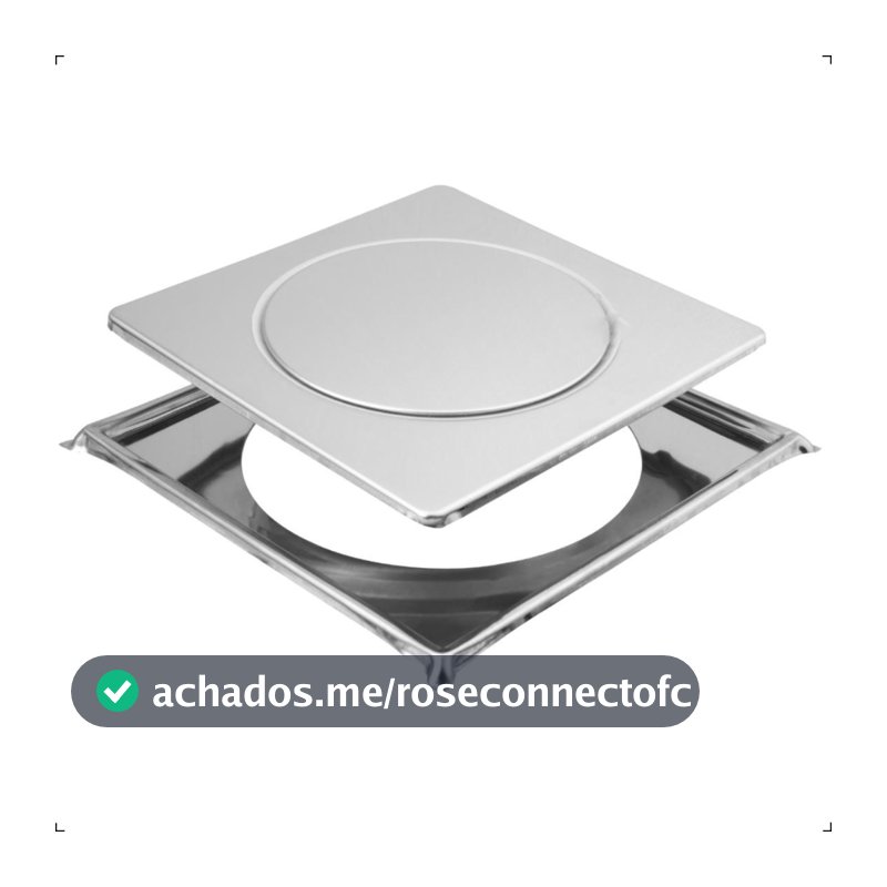 Ralo Click 15x15 Com Porta Grelhas Prateado Cromado Brilhante em Aço Inox Quadrado Inteligente Para Banheiro