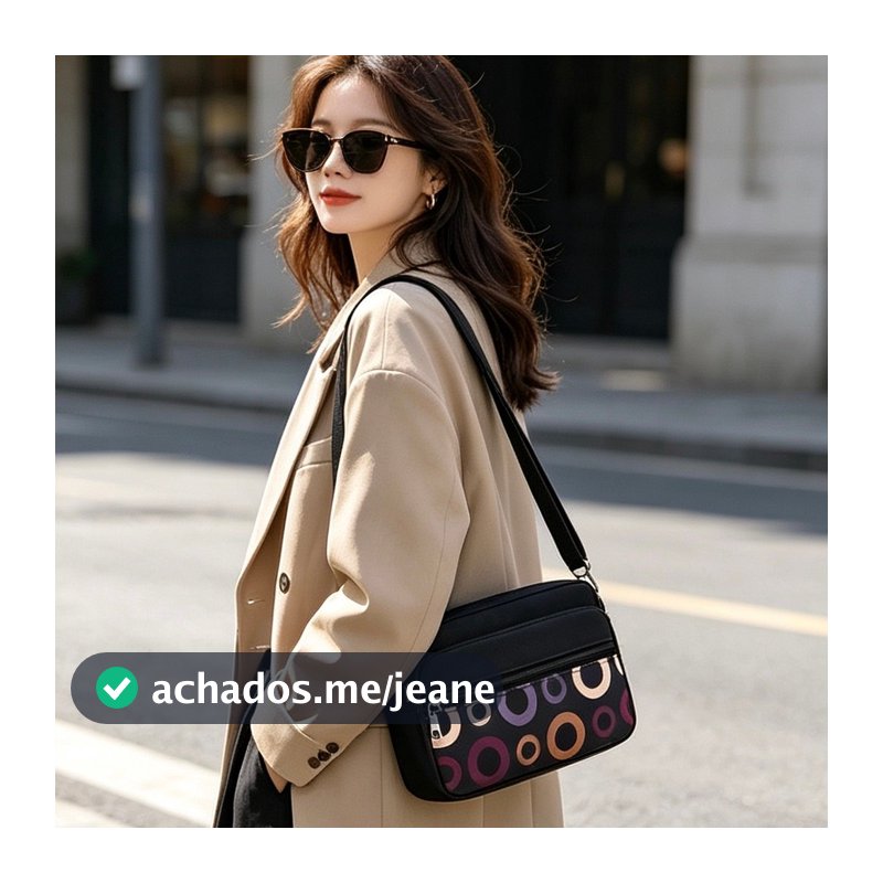 TOMI MITO Bolsa Transversal em Tecido Oxford com Zíper de Várias Camadas Design Formato Pequeno e Quadrado X190
