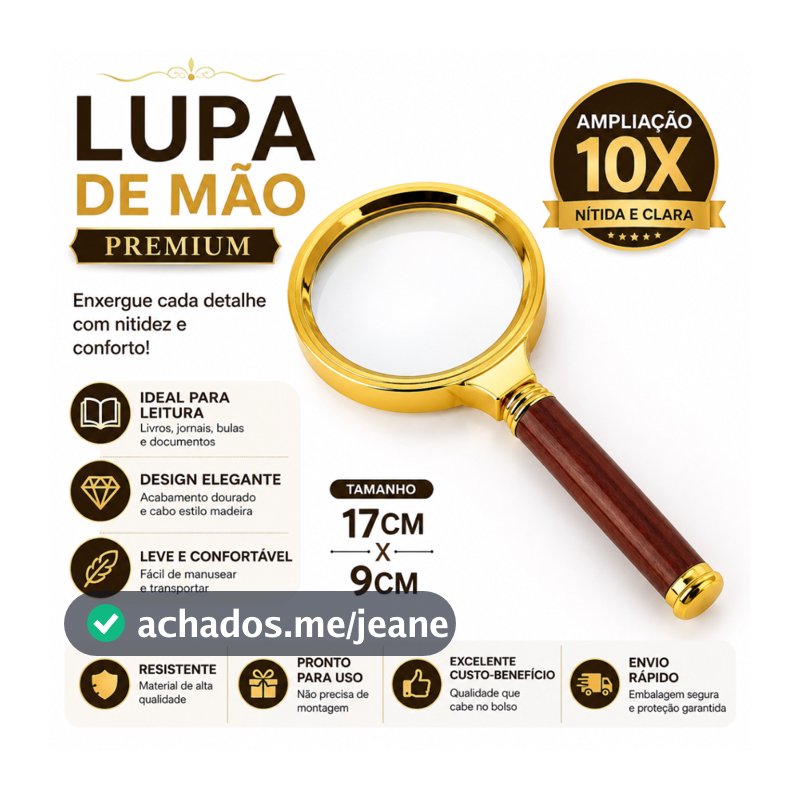 Kit Lupa de Aumento 10x Para Leitura Livros Jornais Bulas Idosos Artesanato 17x9cm Decorativo