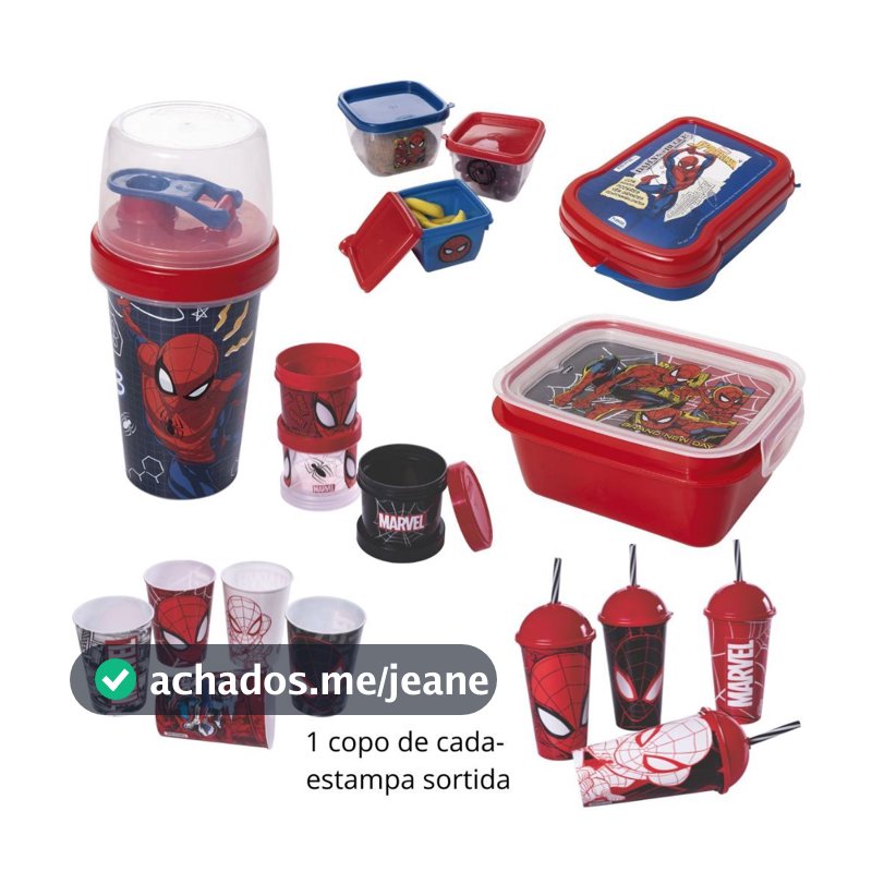 Kit Homem Aranha Lancheira Infantil Sanduicheira Potes Garrafa C/ Copo Lanche Escolar Volta Aulas