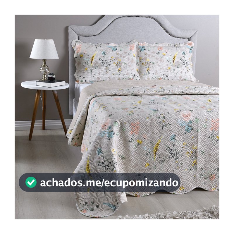 Kit Cobre Leito Colcha Solteiro Casal Queen King 3 e 2 Peças Boutis Estampada Dupla Face Porta Travesseiro Aba Americana