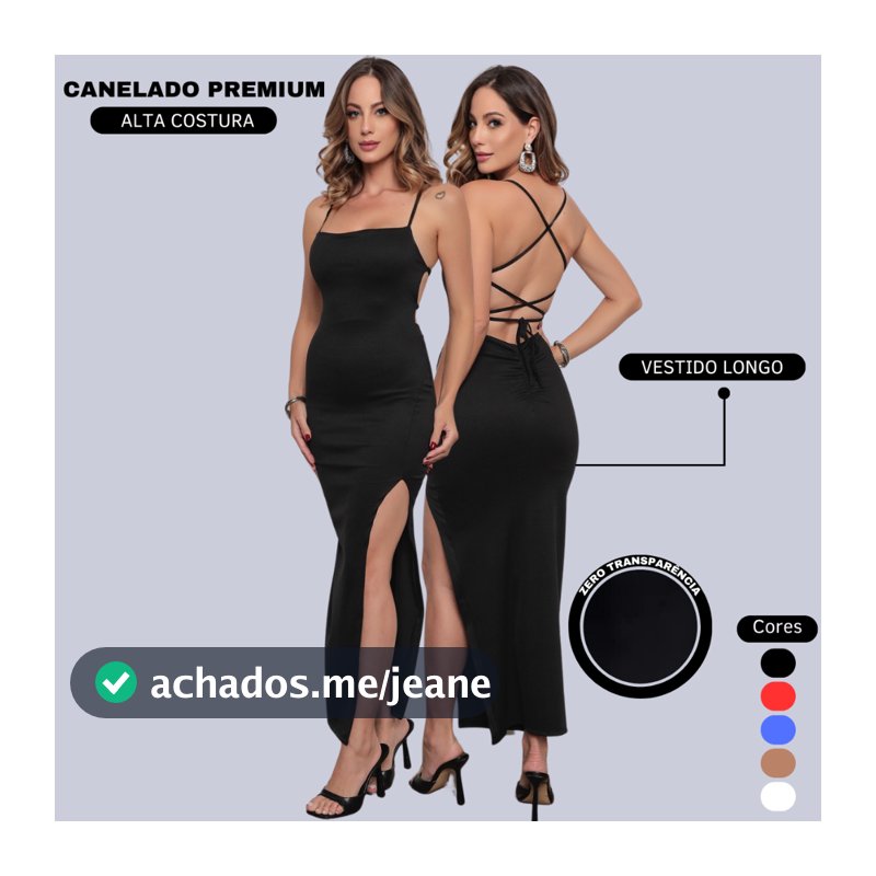 Vestido LONGO elegante com costas nuas trançadas Fenda Lateral Empina Bumbum Colado Novo