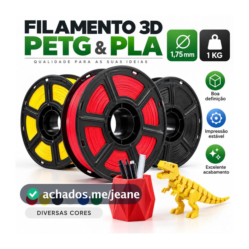 Filamento PETG/PLA 1,75mm 1kg para Impressora 3D FDM Premium, Alta Qualidade, Várias Cores