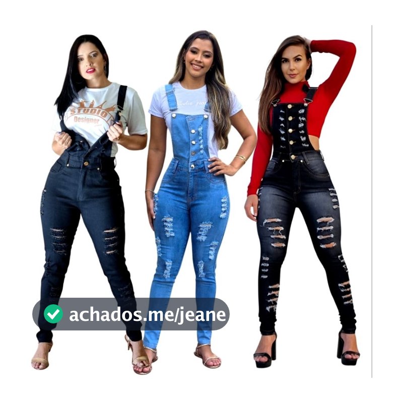 macacao jardineira fem studio jeans premium com strech denin