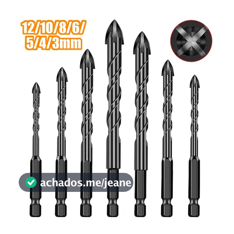 Kit 7 Brocas de carboneto Triangular Titânio Profissionais 3-12mm Para Fura Tudo