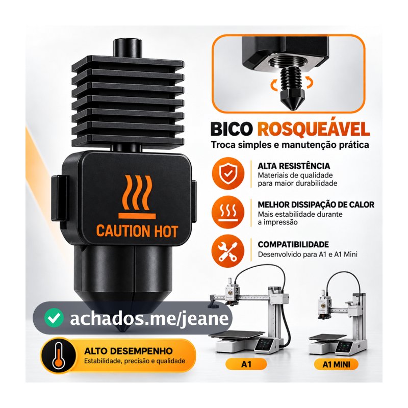 Hotend Bico para Bambu Lab A1 e A1 Mini de Aço Endurecido 0,2mm 0,4mm 0,6mm ou 0,8mm