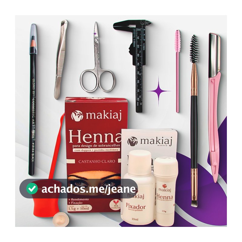 KIT DESIGNER SOBRANCELHAS HENNA MAKIAJ+NAVALHA+ESCOVINHA+PINÇA+TESOURA+PAQUÍMETRO+LÁPIS+PINCEL