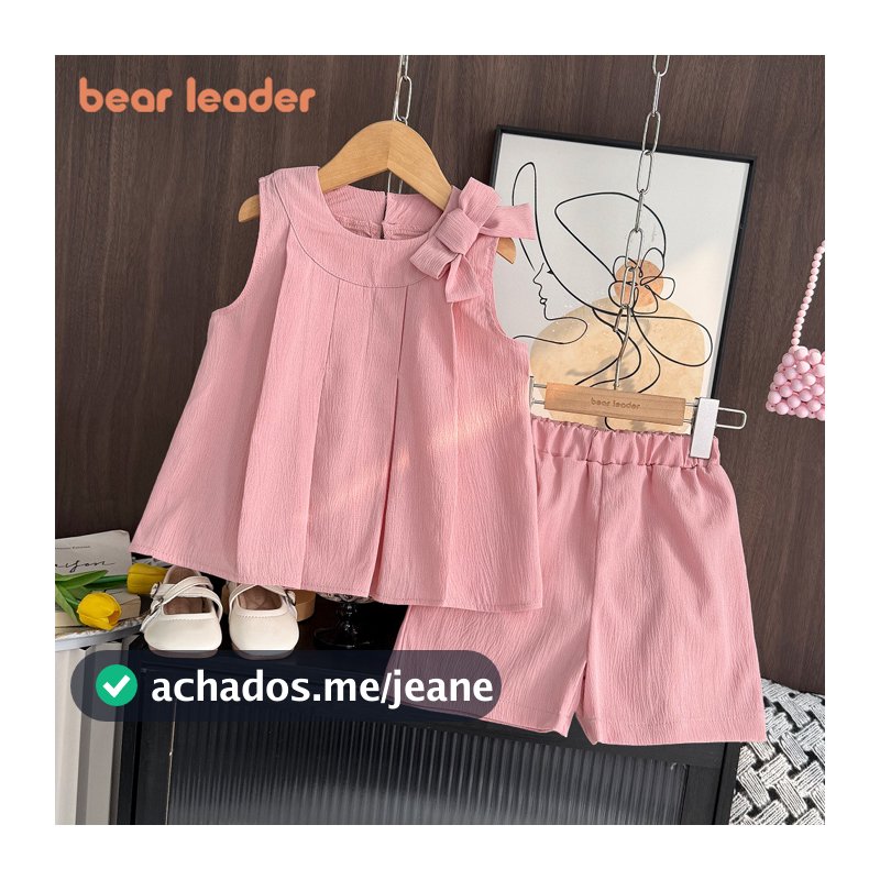 Bear Leader Coreano Bow Decoração Moda Roupas Verão Nova Camiseta E Shorts Sem Mangas Conjuntos De 2 Peças Doce Cor Sóli