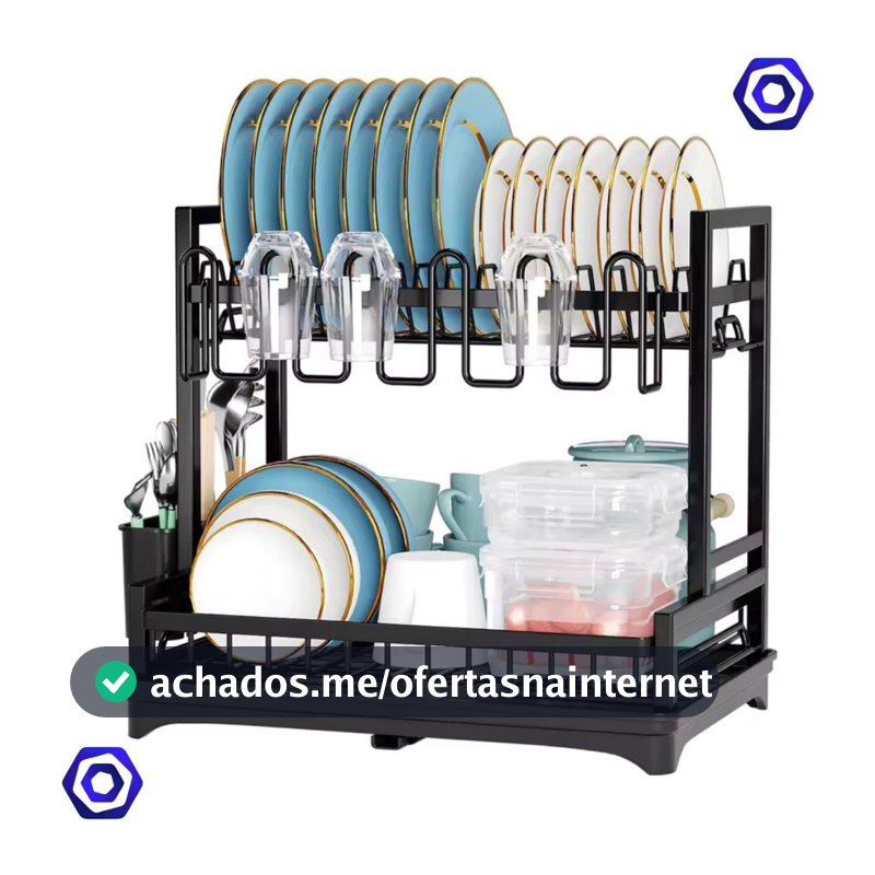 Escorredor De Louças 2 Andares Prático Moderno Preto