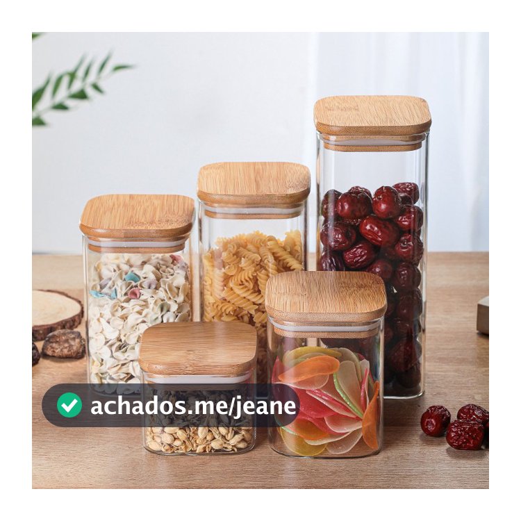Potes Vidro Com Tampa Bambu Super Vedação hermético Conjunto porta mantimento
