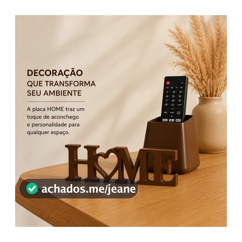 Kit Decorativo para Sala Porta Controle Remoto + Placa HOME Organização e Decoração para Rack TV