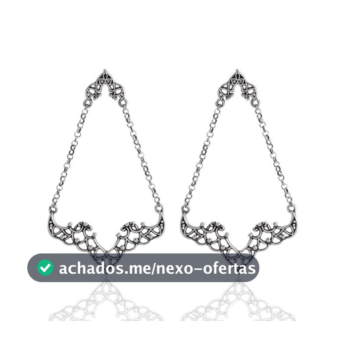 Brinco Prata 925 Meia Mandala Correntes Envelhecido