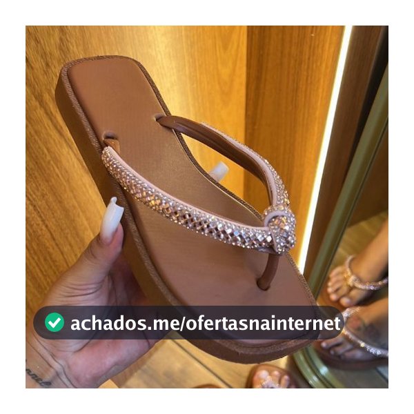 Chinelo feminino confortável de dedo com correias detalhe nó de brilho strass Luxo bico quadrado