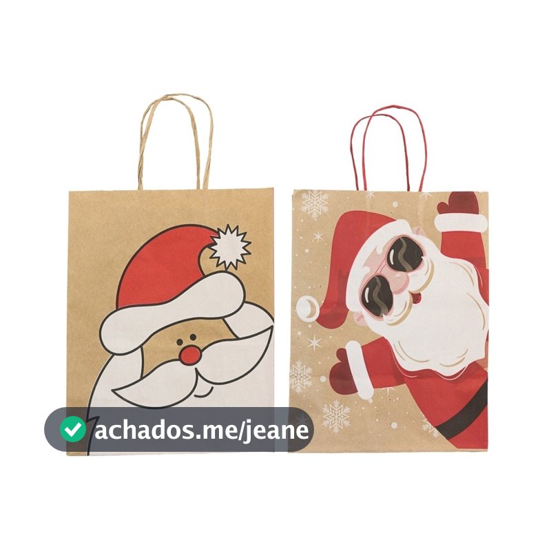 Kit 10 Sacolas Kraft Natal Papai Noel Para Presente, Surpresa e Lembrancinha