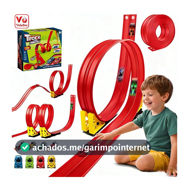 Pista de Corrida Flexível 20FT com Ventosas 2 Veículos e 2 Carros de Retrocesso Brinquedo Infantil