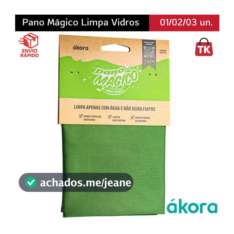 Pano Mágico Limpa Vidros e Espelhos Ákora 40x40cm – Microfibra Premium Sem Fiapos
