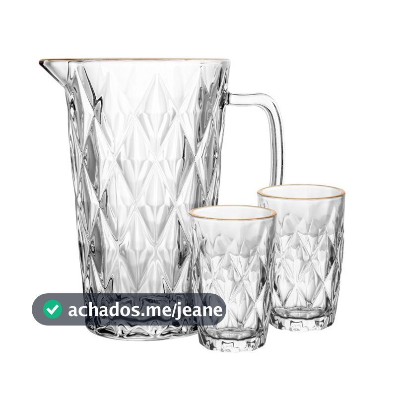 Jarra Copo Diamond Vidro Lisa Fio De Ouro Dourado Lyor